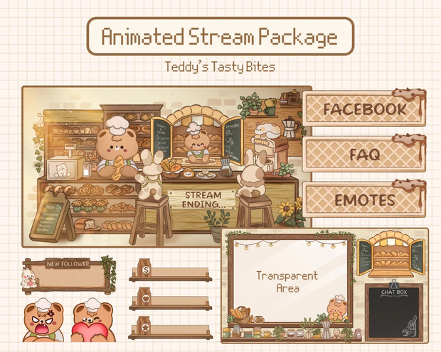 Stream Layout Cute Bear Chef Cafe Shop | Stream Panels | Stream Backgrounds | Static & Animated | ストリームレイアウトかわいいクマのシェフカフェショップ  | ストリームパネル  | ストリームの背景 |静的およびアニメーション | 
