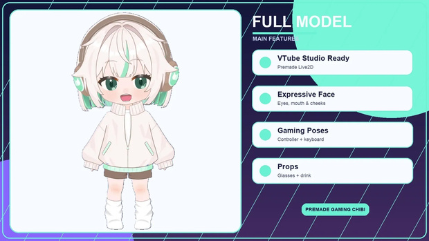 【VTS即導入OK】ゲーミングガールちびLive2D VTuberモデル｜表情・ポーズ差分付き