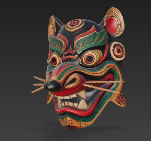 Feral Spirit Wood Mask 獣霊木彫面