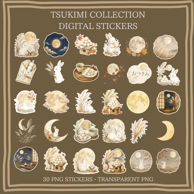 TSUKIMI COLLECTION｜お月見デジタルステッカー30枚セット｜PNG・背景透過