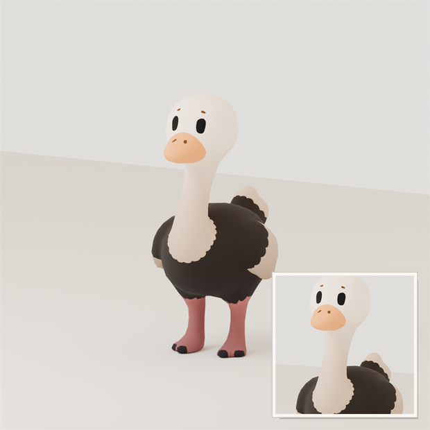 Stylized Ostrich 3D Model | Blender | スタイライズド・ダチョウ3Dモデル