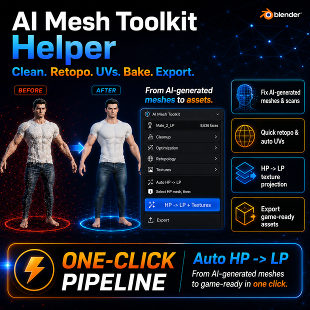 Mesh Prep Studio - Cleanup, Retopo, UV & Bake Toolkit | メッシュ最適化アドオン