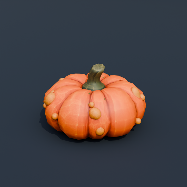Stylized Low-Poly Squat Warty Pumpkin | Blender | ハロウィン3Dモデル