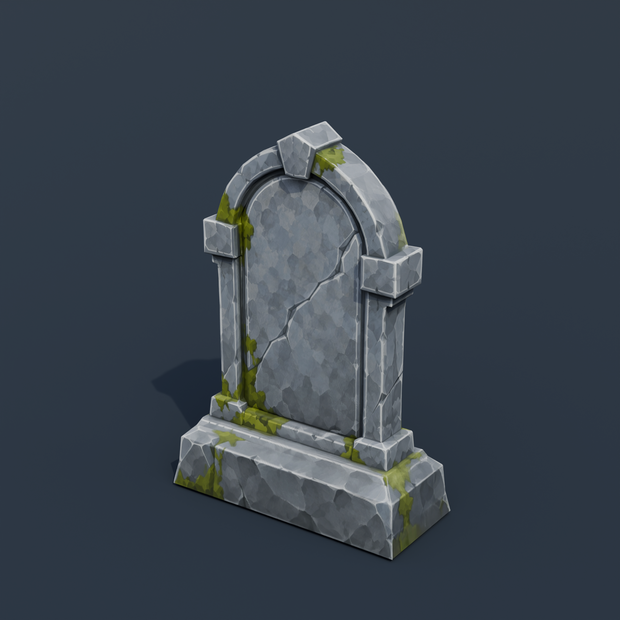 Stylized Low-Poly Simple Rounded Headstone | Blender | ハロウィン3Dモデル