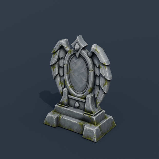 Stylized Low-Poly Angel Wing Headstone | Blender | ハロウィン3Dモデル