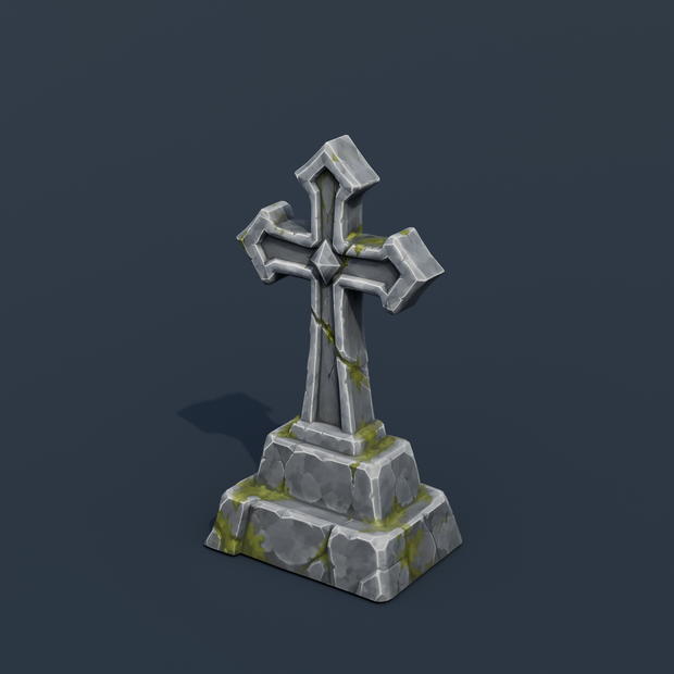 Stylized Low-Poly Cross Headstone | Blender | ハロウィン3Dモデル