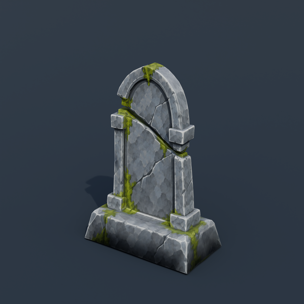 Stylized Low-Poly Broken Headstone | Blender | ハロウィン3Dモデル