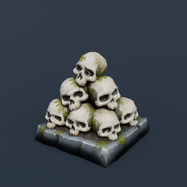 Stylized Low-Poly Skull Pile | Blender | ハロウィン3Dモデル