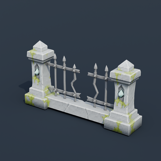 Stylized Low-Poly Straight Wrought Iron Fence | Blender | ハロウィン3Dモデル