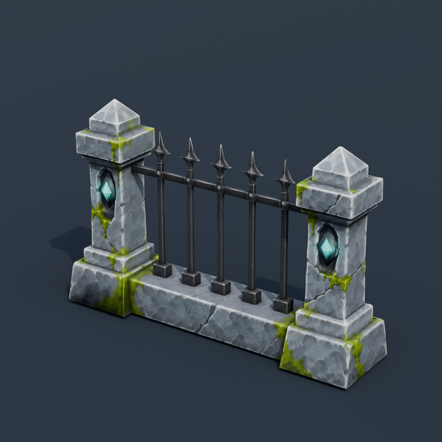 Stylized Low-Poly Corner Fence Section | Blender | ハロウィン3Dモデル