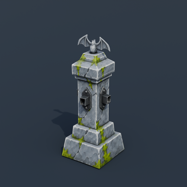 Stylized Low-Poly Stone Fence Pillar | Blender | ハロウィン3Dモデル