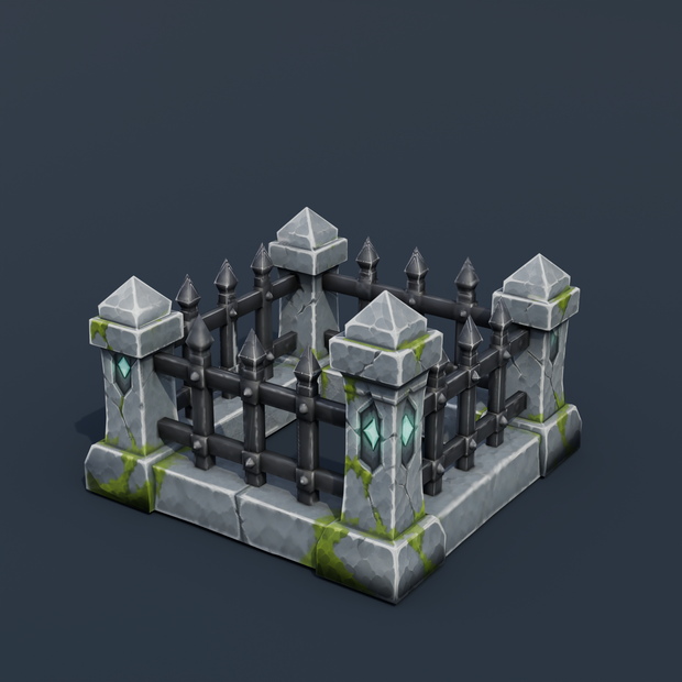 Stylized Low-Poly Broken Fence Section | Blender | ハロウィン3Dモデル