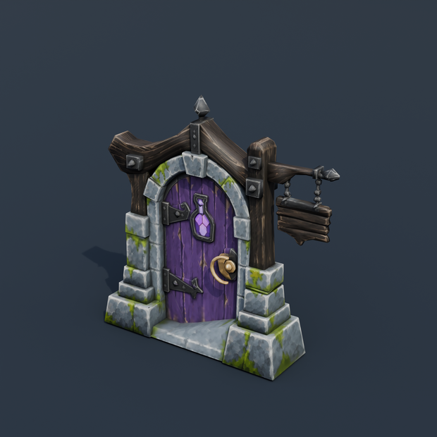 Stylized Low-Poly Witch Shop Door | Blender | ハロウィン3Dモデル