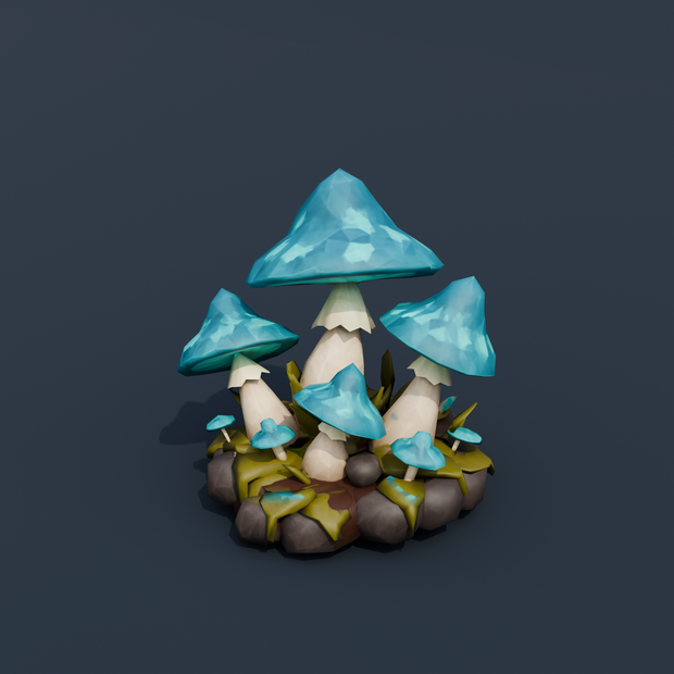 Stylized Low-Poly Glowing Mushroom Cluster | Blender | ハロウィン3Dモデル