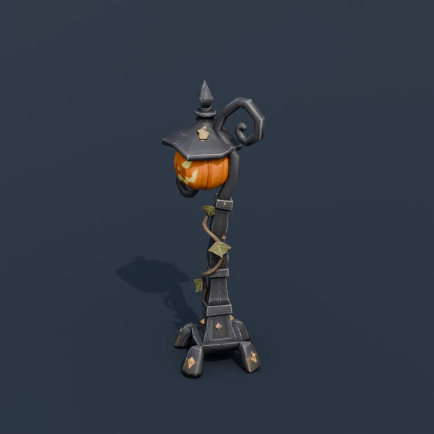 Stylized Low-Poly Pumpkin Streetlamp | Blender | ハロウィン3Dモデル