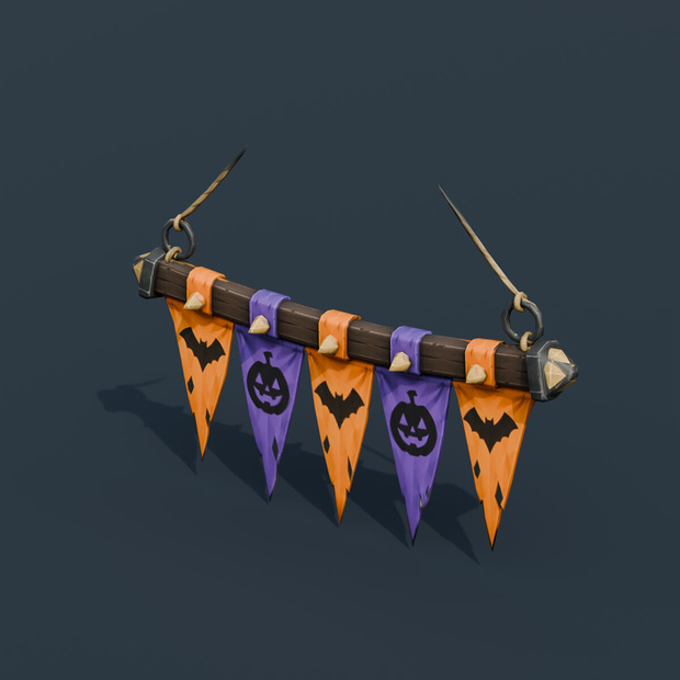 Stylized Low-Poly Torn Halloween Banner | Blender | ハロウィン3Dモデル