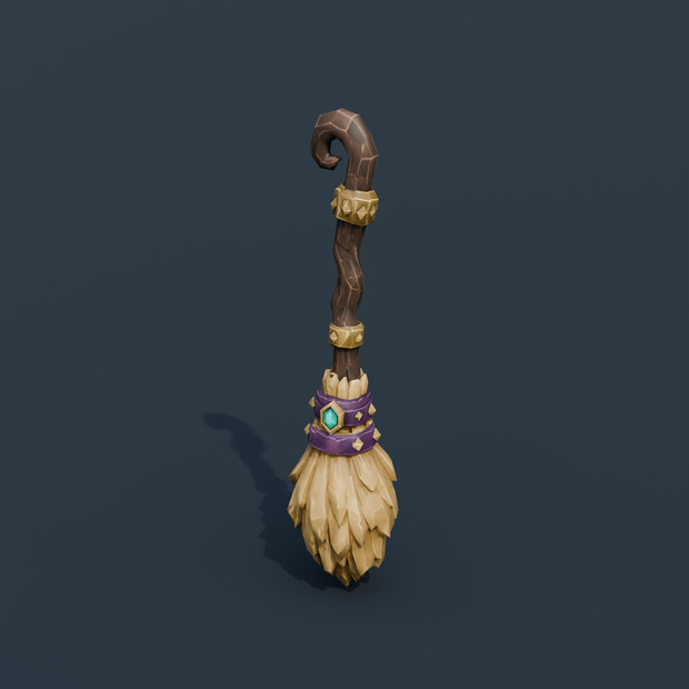 Stylized Low-Poly Witch Broom | Blender | ハロウィン3Dモデル