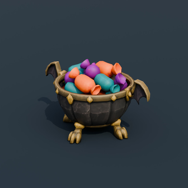 Stylized Low-Poly Claw Foot Candy Bowl | Blender | ハロウィン3Dモデル