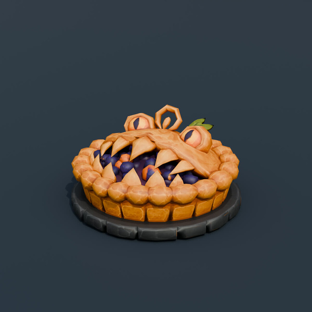 Stylized Low-Poly Mimic Pumpkin Blackberry Pie | Blender | ハロウィン3Dモデル