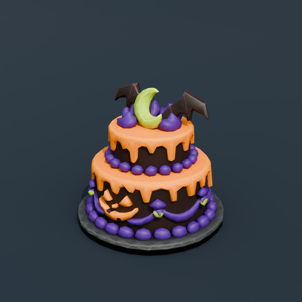 Stylized Low-Poly Witch Midnight Halloween Cake | Blender | ハロウィン3Dモデル