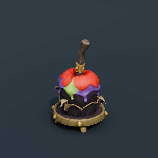 Stylized Low-Poly Poison Caramel Apple | Blender | ハロウィン3Dモデル