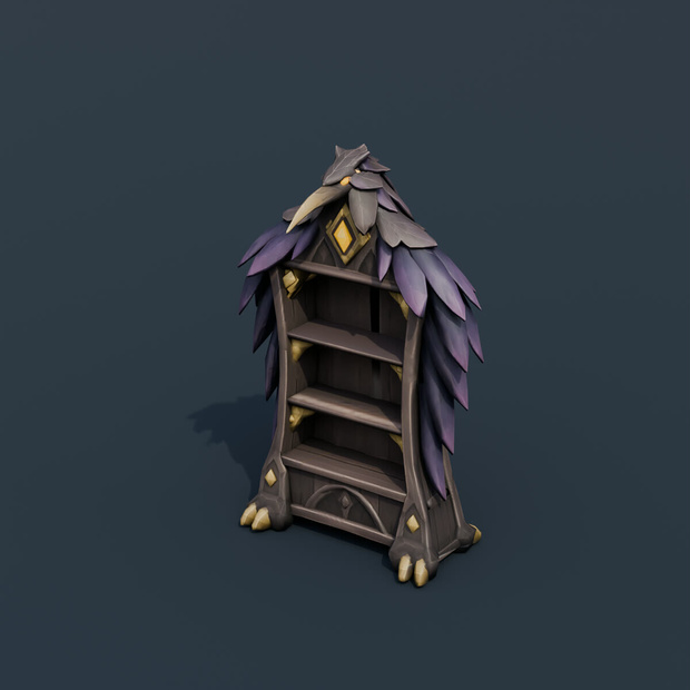 Stylized Low-Poly Raven Wing Bookshelf | Blender | ハロウィン3Dモデル