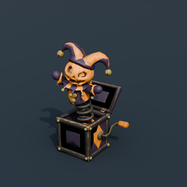 Stylized Low-Poly Pumpkin Jester Jack-in-the-Box | Blender | ハロウィン3Dモデル
