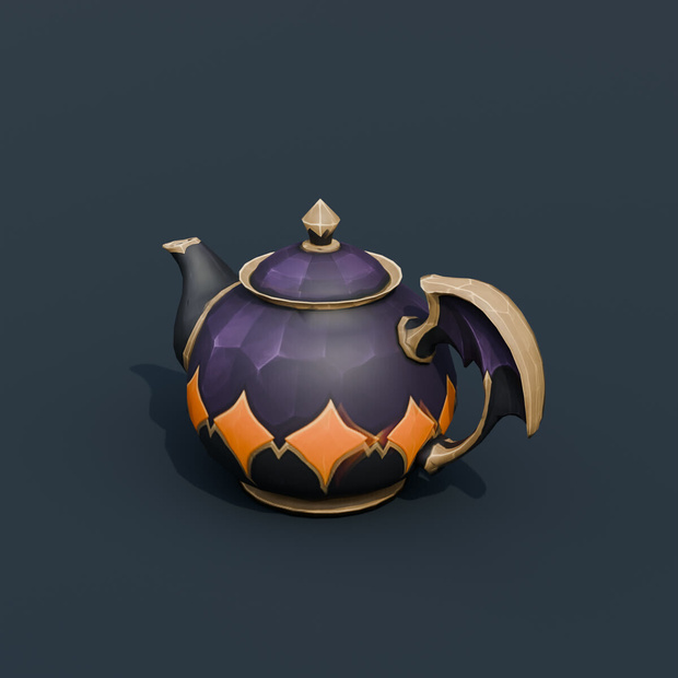 Stylized Low-Poly Bat-Handle Teapot | Blender | ハロウィン3Dモデル