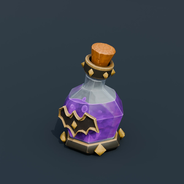 Stylized Low-Poly Crooked Potion Bottle | Blender | ハロウィン3Dモデル