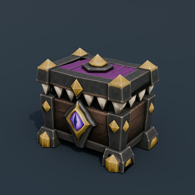 Stylized Low-Poly Monster-Tooth Lockbox | Blender | ハロウィン3Dモデル