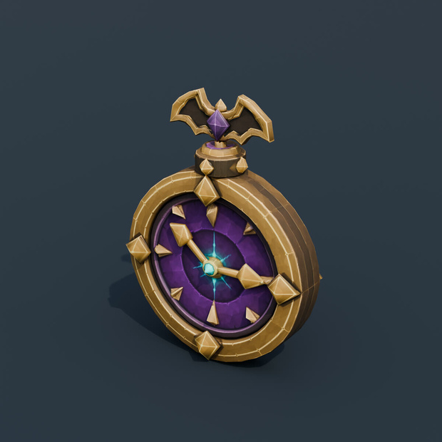 Stylized Low-Poly Cursed Pocket Watch | Blender | ハロウィン3Dモデル