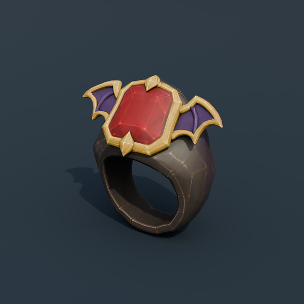 Stylized Low-Poly Vampire Signet Ring | Blender | ハロウィン3Dモデル