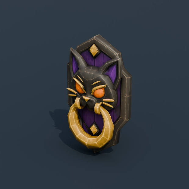 Stylized Low-Poly Black-Cat Door Knocker | Blender | ハロウィン3Dモデル