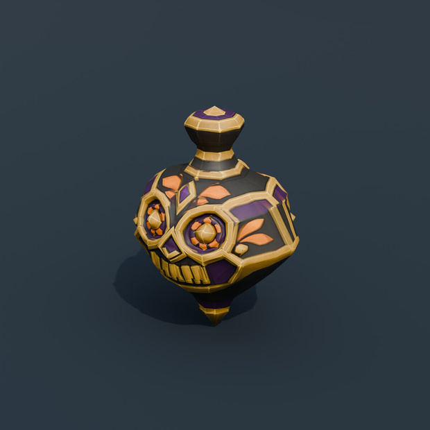 Stylized Low-Poly Sugar-Skull Spinning Top | Blender | ハロウィン3Dモデル