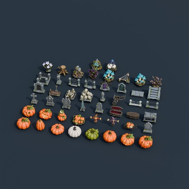 Stylized Halloween Collection Vol. 1 - 50 Game-Ready Models | Blender | ハロウィン3Dモデル