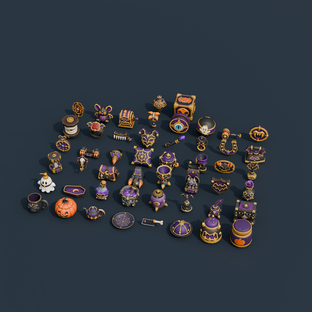 Stylized Halloween Collection Vol. 3 - 50 Game-Ready Models | Blender | ハロウィン3Dモデル