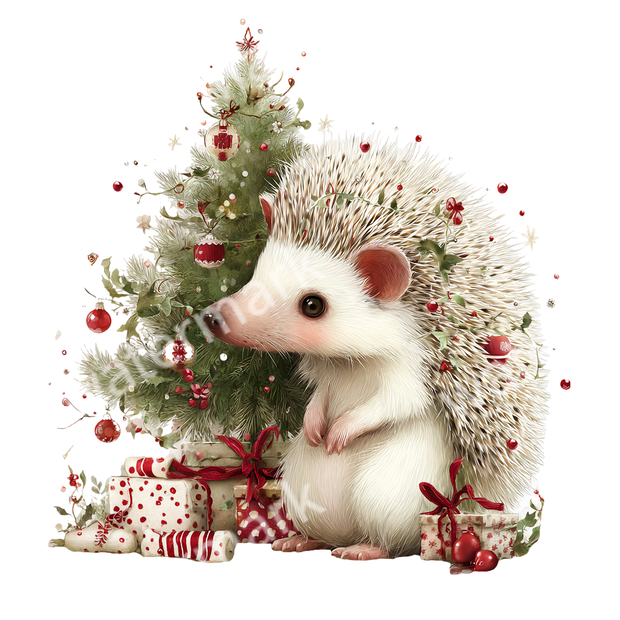 【商用利用OK】クリスマスハリネズミクリップアートPNG32点セット｜水彩冬の動物素材・ジャンクジャーナル向け