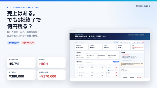 顧客依存度・売上分散リスク診断ツール｜1社終了時の売上影響を見える化