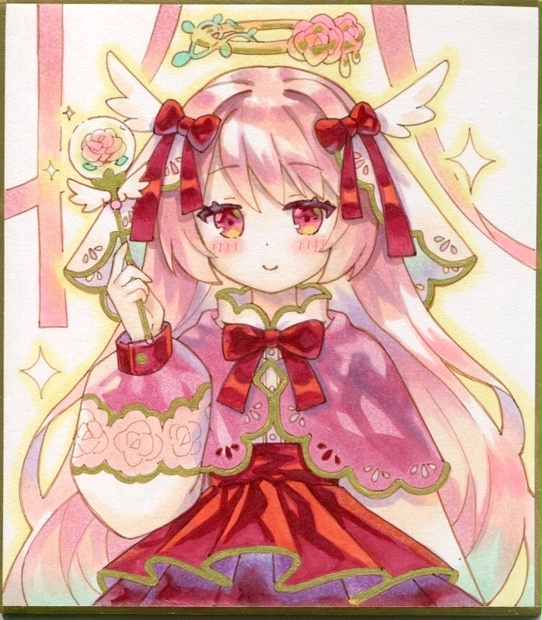 3/20☆色紙☆手描きイラスト☆オリジナル☆天使☆女の子 少女 アナログ