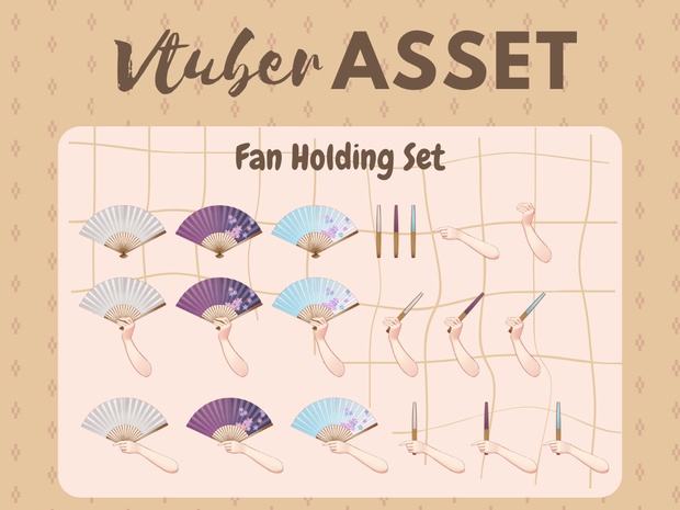 Vtuber Asset Holding Fan Hand Asset Complete Set HQ HD Kawaii Vtube Studio Shoost OBS