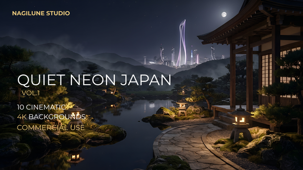 Quiet Neon Japan Vol.1｜静かな未来日本 4K背景素材10枚セット