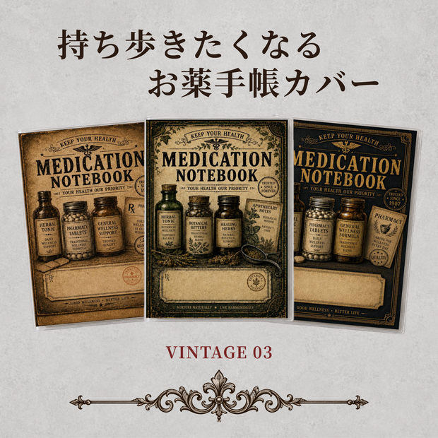 お薬手帳カバー VINTAGE 03【印刷用PDF・ダウンロード販売】