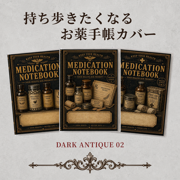 お薬手帳カバー DARK ANTIQUE 02【印刷用PDF・ダウンロード販売】