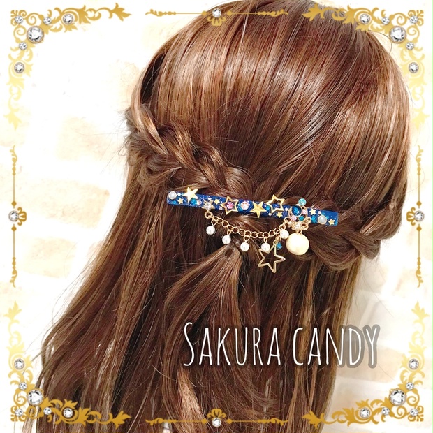 スワロフスキーフラワーのヘアクリップ（アメジスト×タンザナイト）