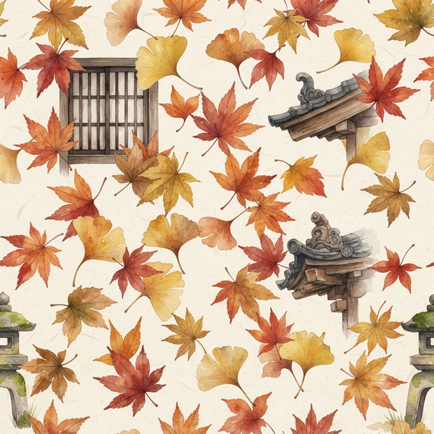 古いお寺と秋の葉っぱ 5