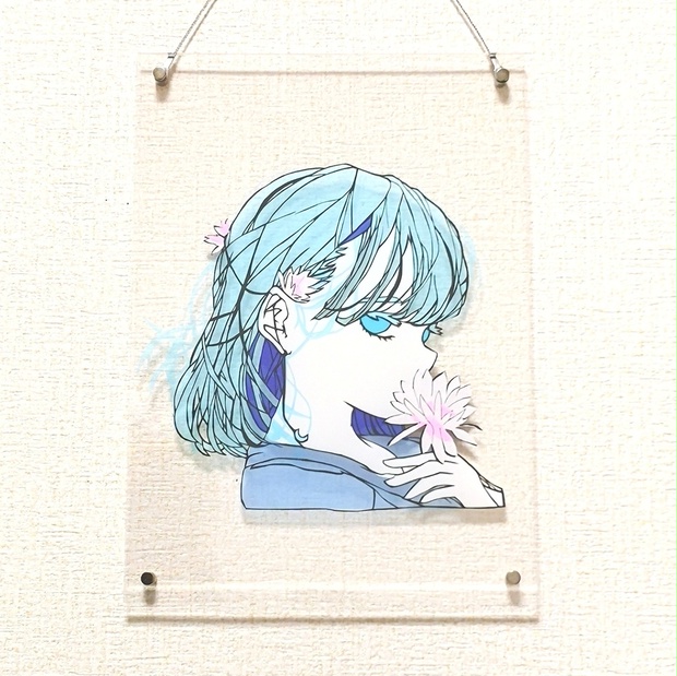 赤絵細描風アート「鞠に月下美人図」イラスト原画