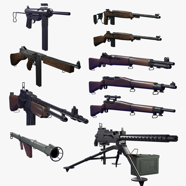 第二次世界大戦アメリカの歩兵兵器コレクション 3Dモデル