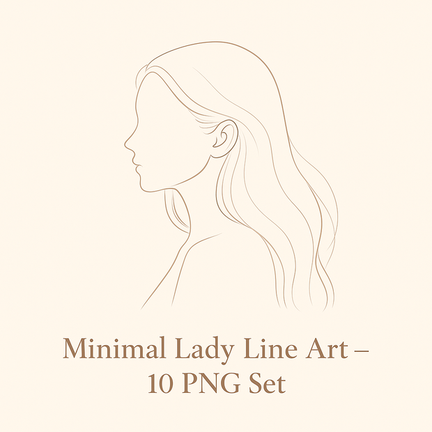 Minimal Lady Line Art – 横顔イラスト 10 PNG Set