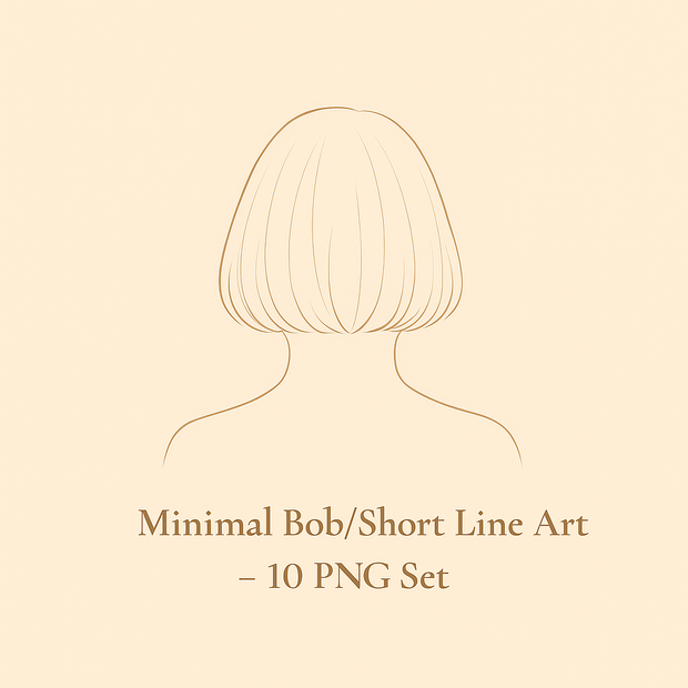 Minimal Lady Line Art – 後ろ姿ショート＆ボブ 10 PNG Set