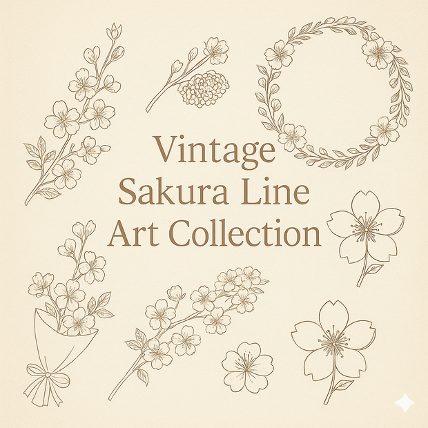 Vintage Sakura Line Art Collection